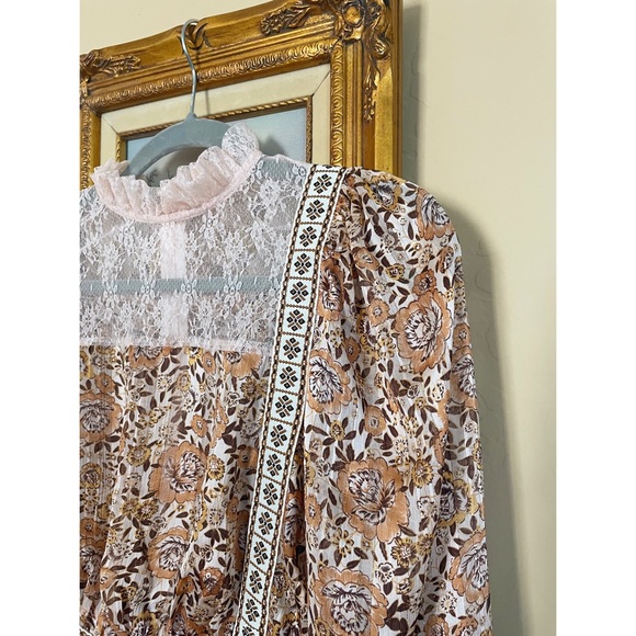 SHEIN Mini Floral Printed High Neck Ruffle Lace Trim Long Sleeve Mini Dress XS 2 - Picture 5 of 16